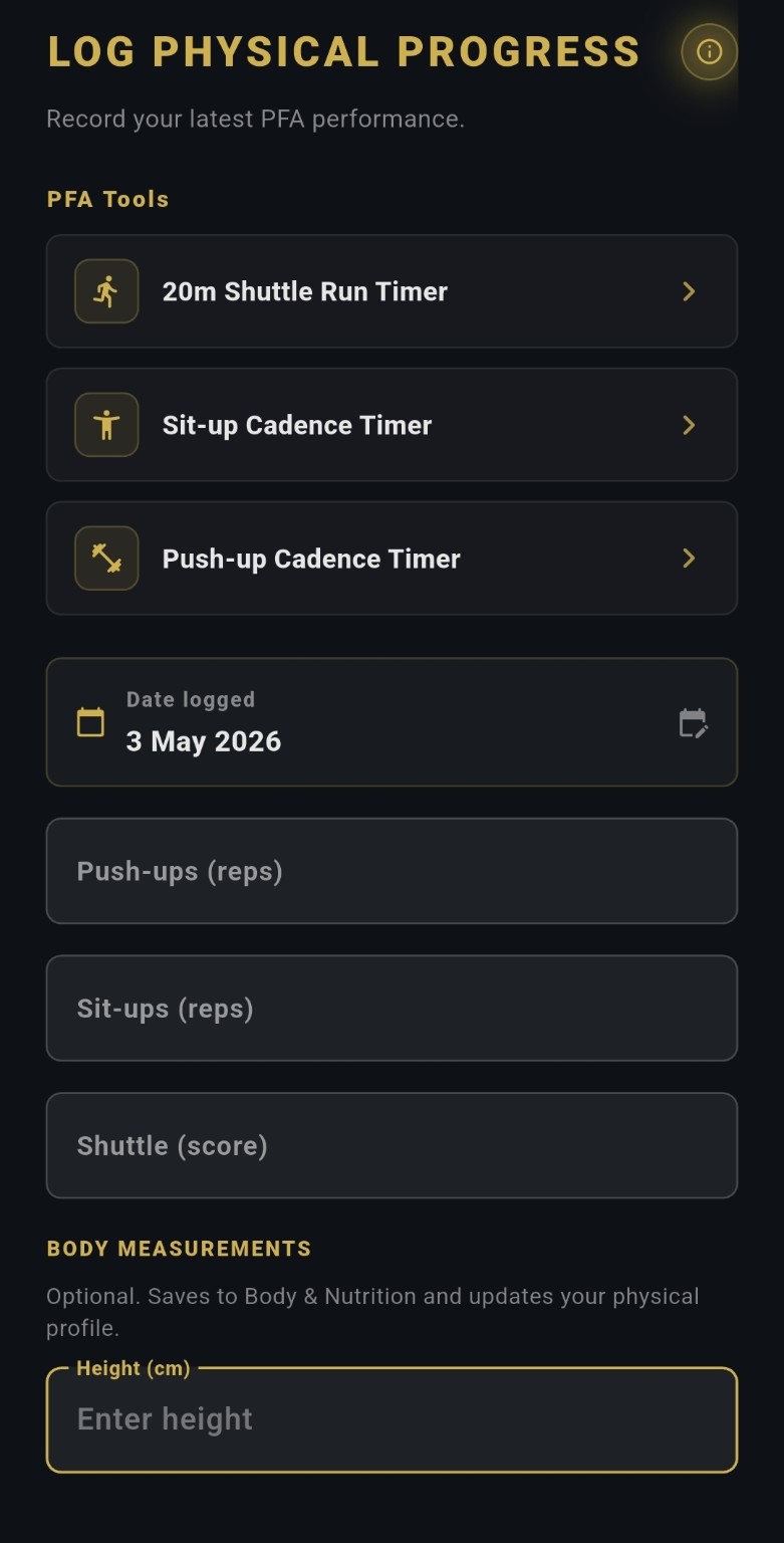 Elite Entry physical progress logging