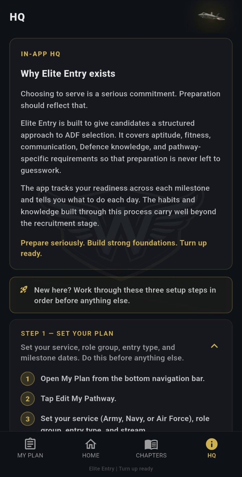 Elite Entry in app guide
